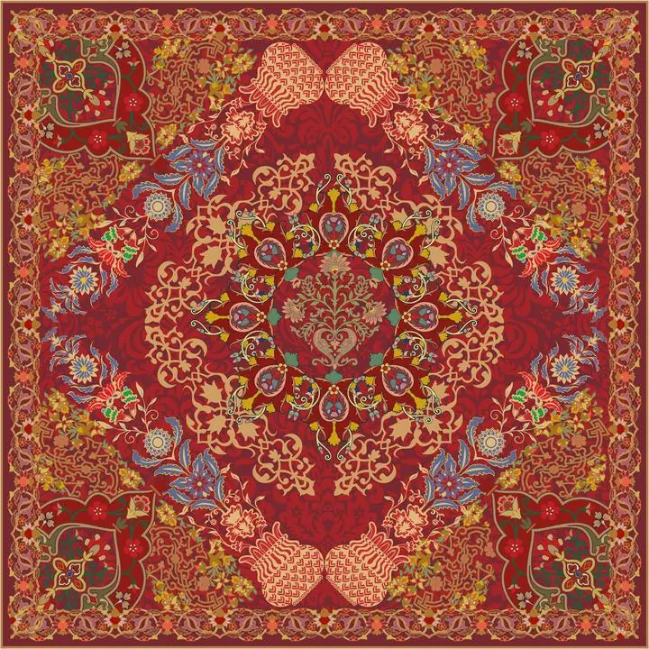 Red Floral Pattern Scarf 2, Indian Art, Pichwai, Pichwai Square