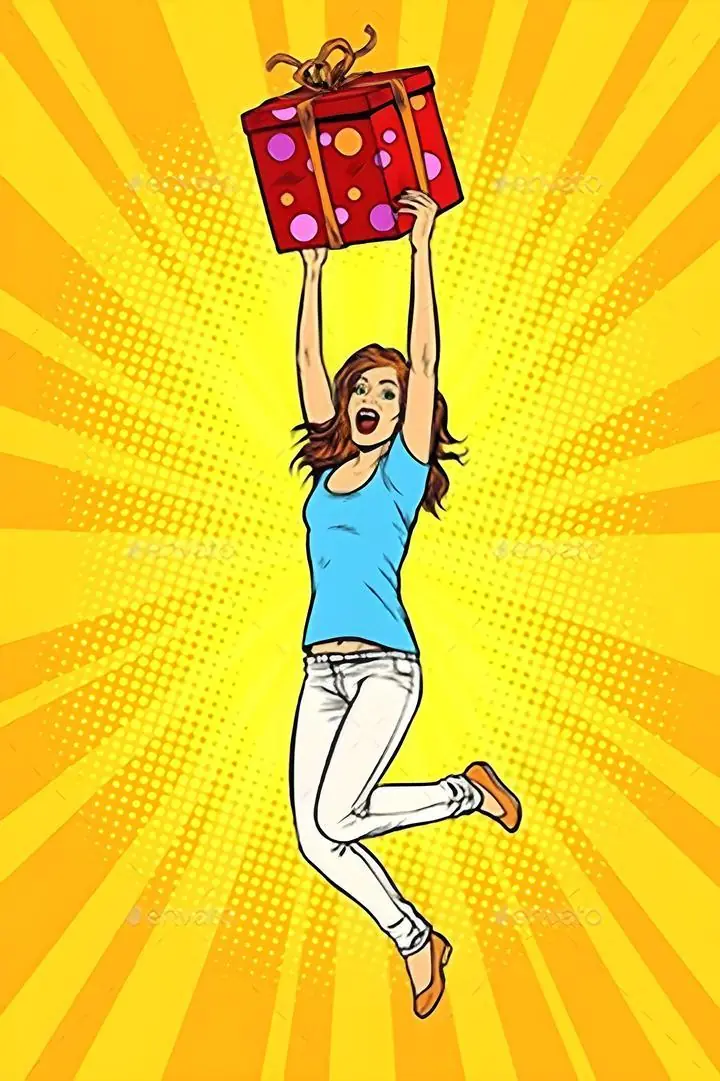 Red Gift Box Woman, Aesthetic Art, Pop Art