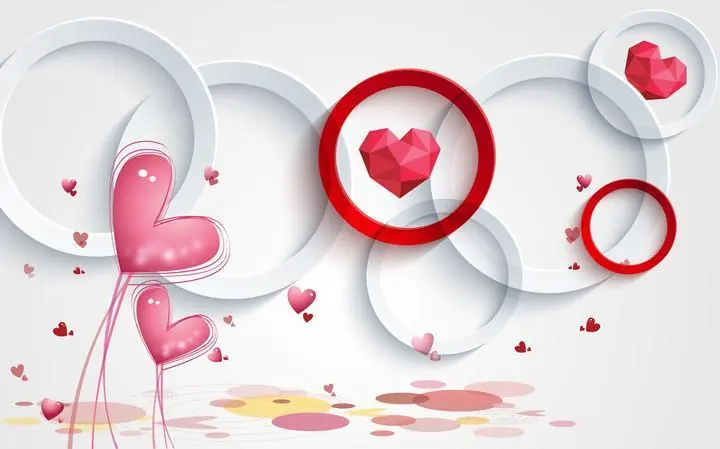 Red Heart Pink Balloons Circle White