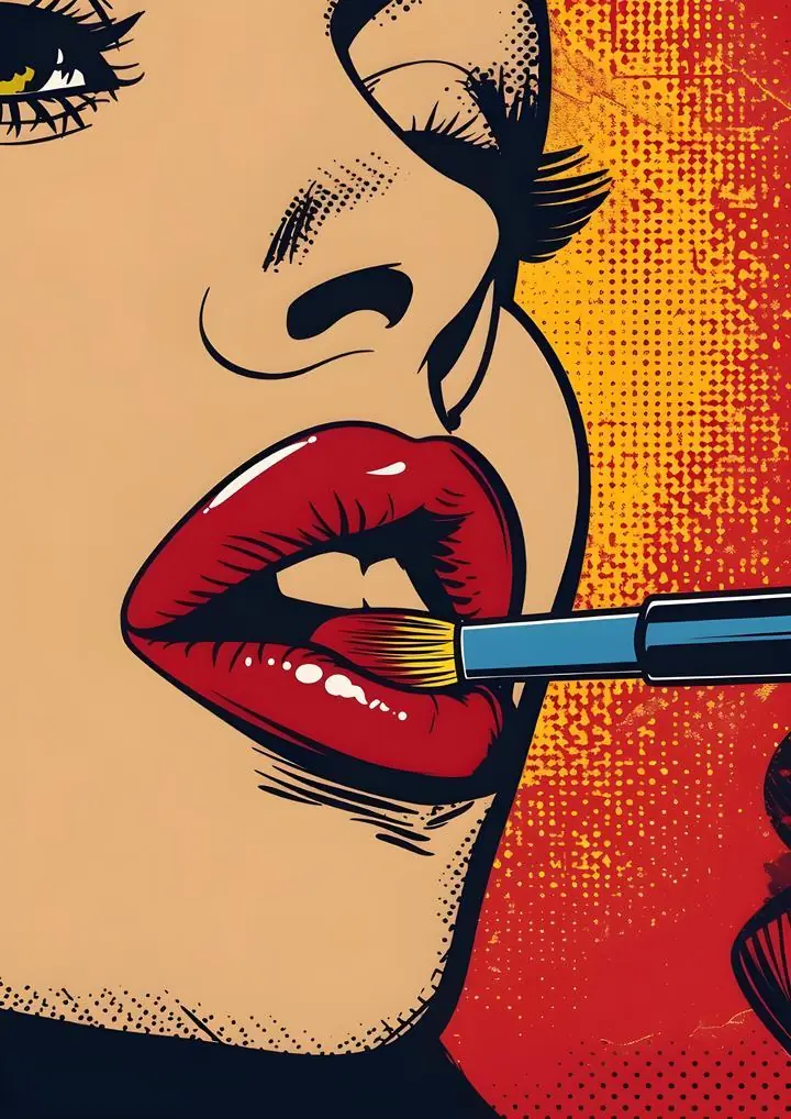 Red Lipstick Application, Aesthetic Art, Pop Art