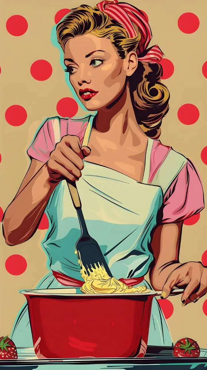 Red Pink Woman With Spatula, Aesthetic Art, Pop Art