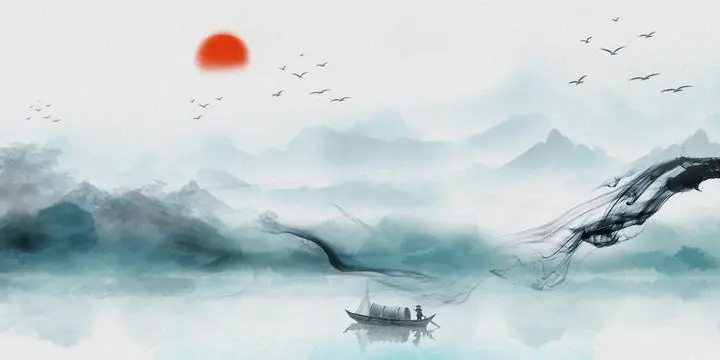 Red Sun Over Water, Wall Art, Old Gold, Gold Landscape