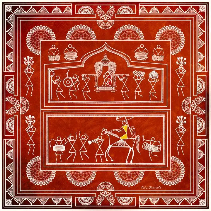 Red Warli Art Painting 2