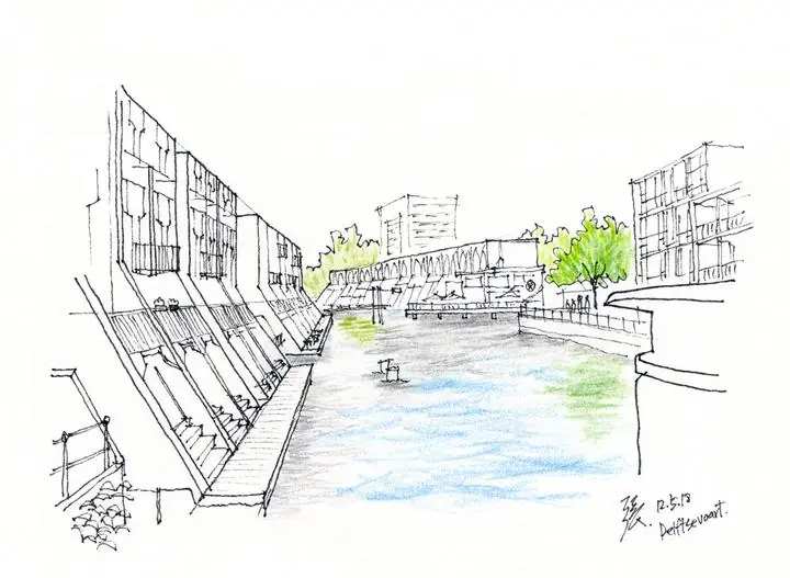 River City Buildings Sketch, Wall Art, Line Art
