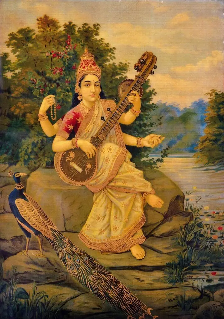 Saraswati Devi, Paintings, Raja Ravi Verma