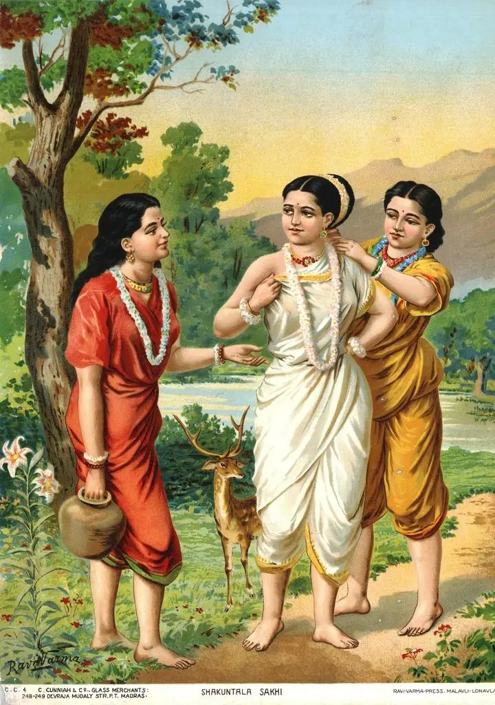 Shakuntala And Sakhis, Paintings, Raja Ravi Verma