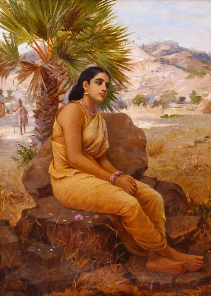 Shakuntala Lost In Thoughts (1901), Paintings, Raja Ravi Verma