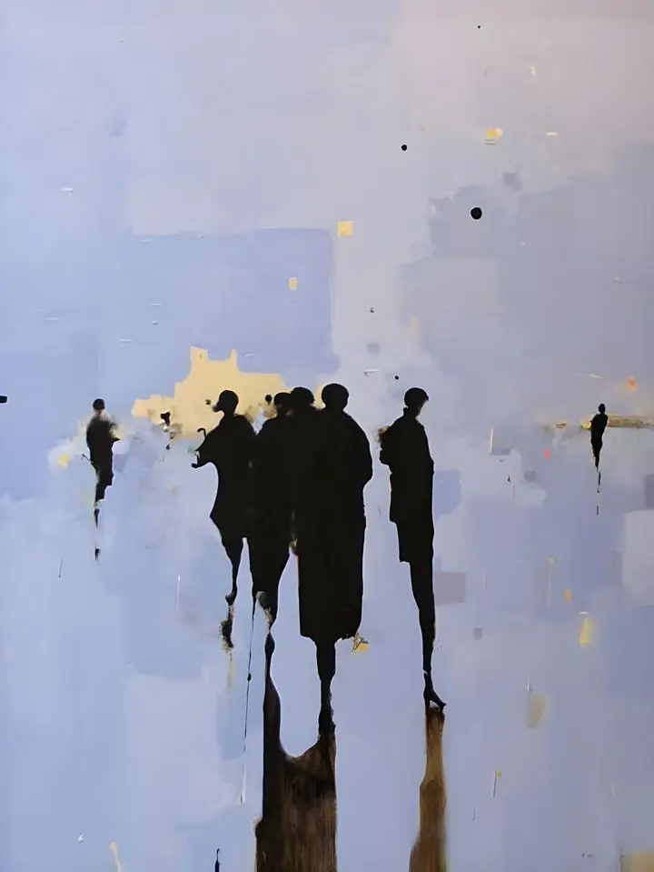 Silhouetted People Walking Together, Wall Art, Modern, Modern Monochrome