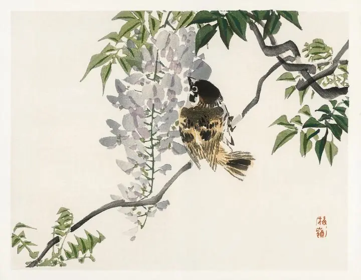 Sparrow On A Branch, Aesthetic Art, Animal & Birds, Animal & Birds B