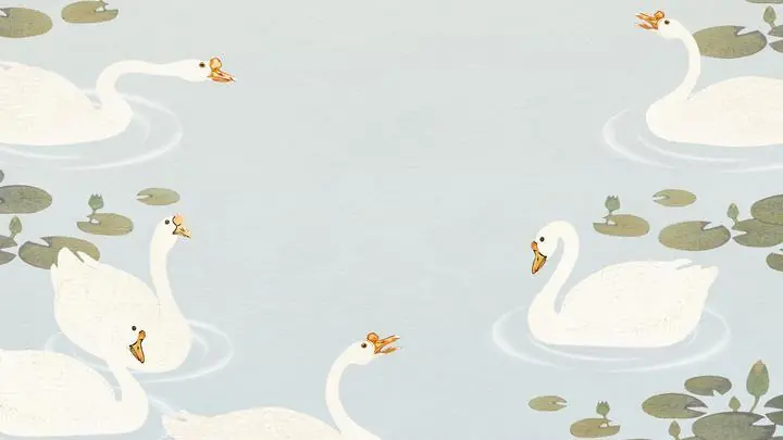 Swimming White Geese In A Lotus Pond, Aesthetic Art, Animal & Birds, Animal & Birds B