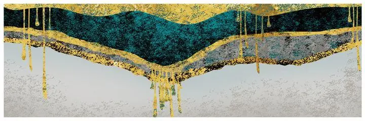 Teal And Gold Painting, Wall Art, Old Gold, Gold Landscape