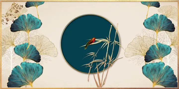 Teal Ginkgo Leaves, Wall Art, Old Gold, Gold Landscape