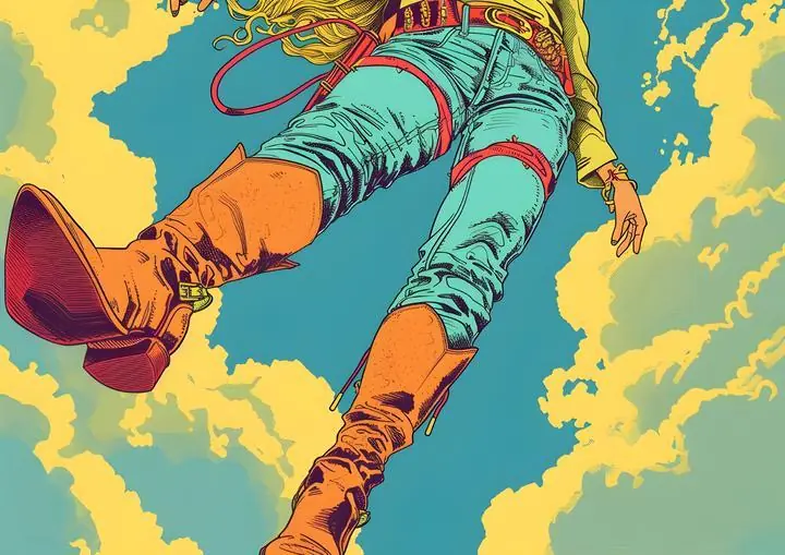 Teal Pants Orange Boots Woman, Aesthetic Art, Pop Art