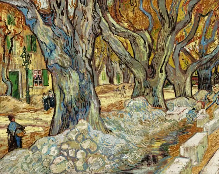 The Large Plane Trees Road Menders At Saint R My, Paintings, Van Gogh