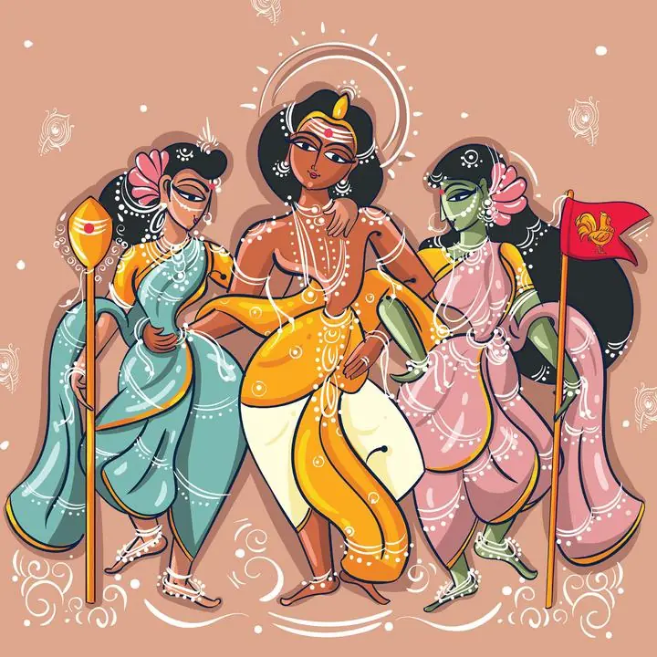 Three Dancing Indian Women Illustration, Indian Art, Pichwai, Pichwai Square