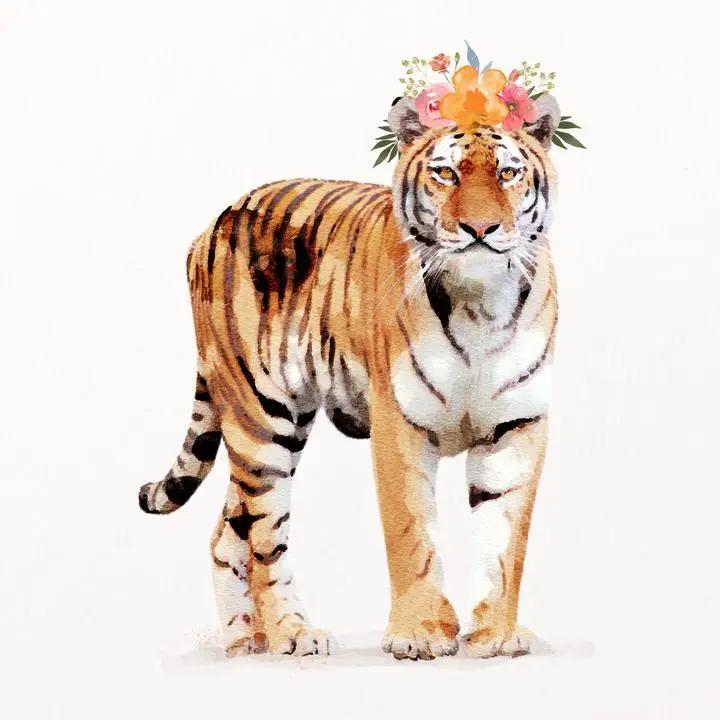 Tiger With Wreath, Aesthetic Art, Animal & Birds, Animal & Birds B