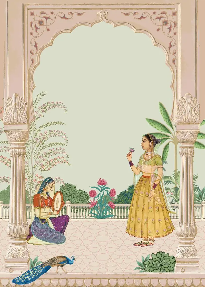Two Indian Women Talking, Indian Art, Pichwai, Pichwai Portrait