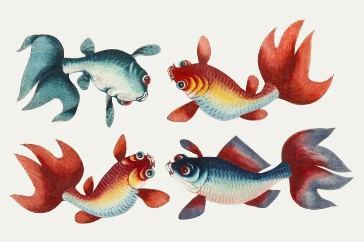 Two Gold And Two Silver Fish., Aesthetic Art, Animal & Birds, Animal & Birds B