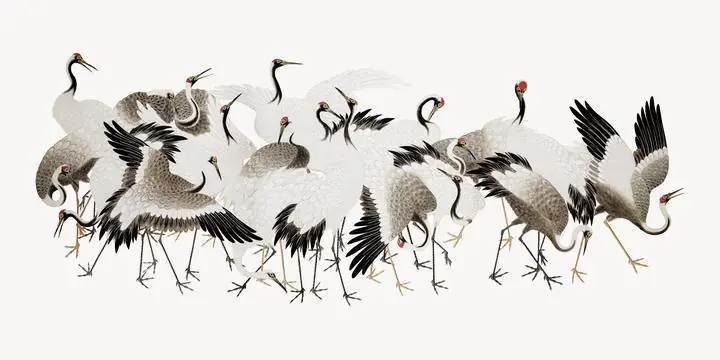 Vintage Crane Flock, Aesthetic Art, Animal & Birds, Animal & Birds B
