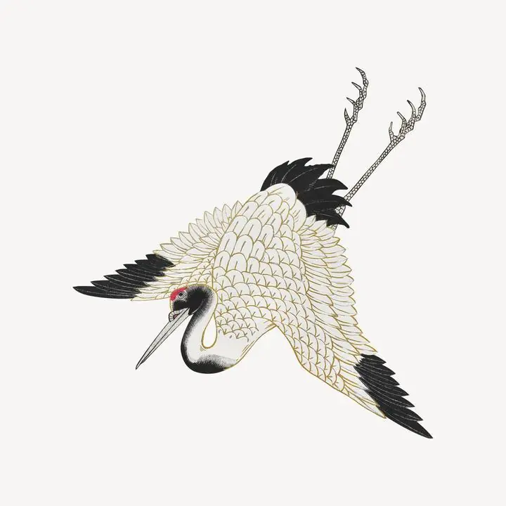 Vintage Flying Crane, Aesthetic Art, Animal & Birds, Animal & Birds B