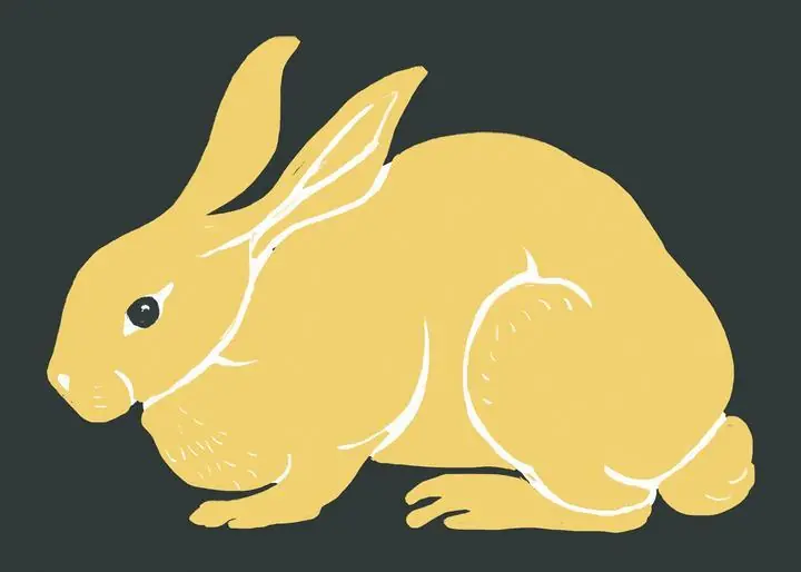 Vintage Linocut Yellow Rabbit, Aesthetic Art, Animal & Birds, Animal & Birds B