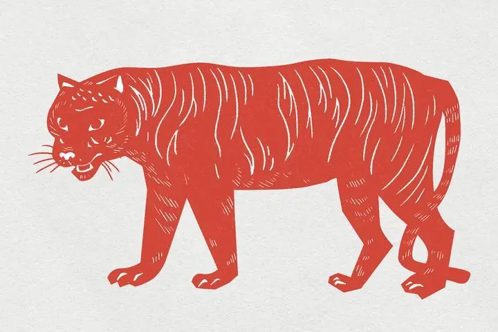 Vintage Red Tiger, Aesthetic Art, Animal & Birds, Animal & Birds B