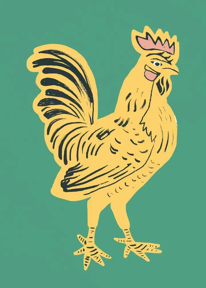 Vintage Yellow Rooster, Aesthetic Art, Animal & Birds, Animal & Birds B