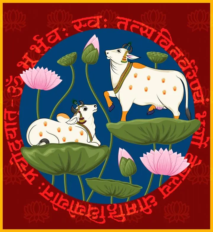White Cow Lotus Flowers, Indian Art, Pichwai, Pichwai Portrait