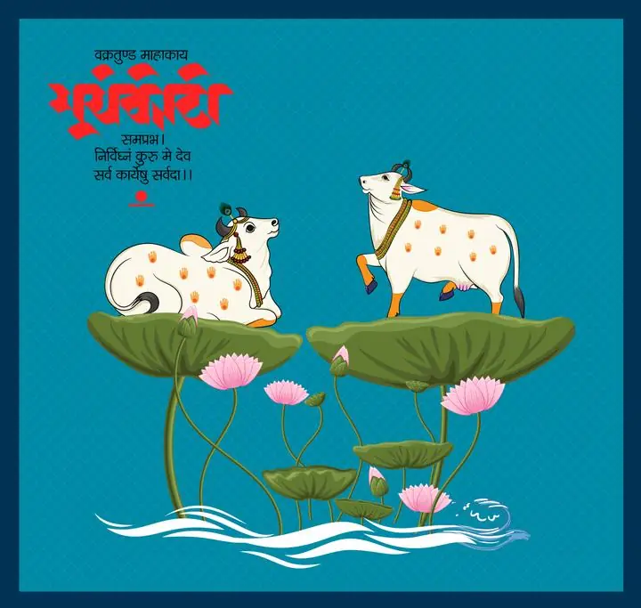 White Cow On Lotus Leaf, Indian Art, Pichwai, Pichwai Square