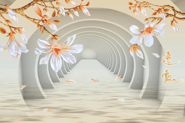 White Flower Petals Orange Brown Tree, Wallpaper, Old 3D