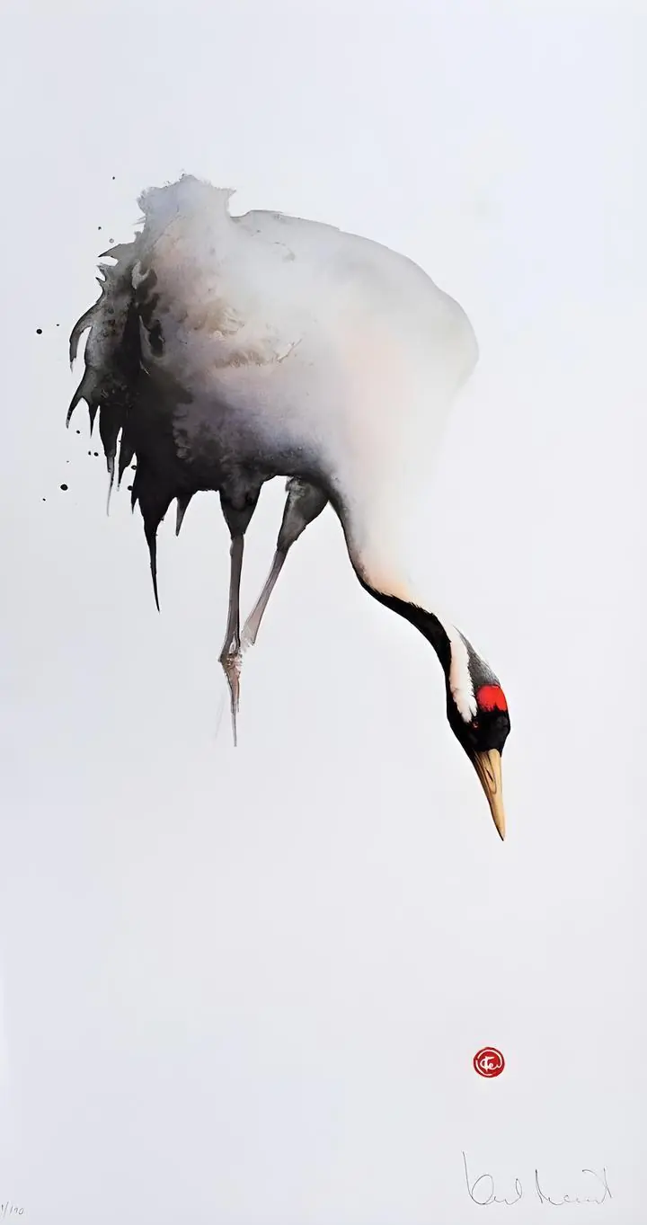 White Japanese Crane Bird, Wall Art, Modern, Modern Monochrome