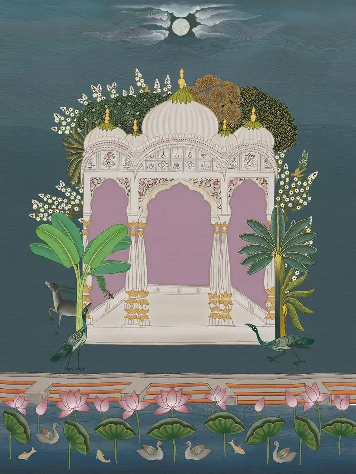 White Temple Pavilion, Indian Art, Pichwai, Pichwai Portrait