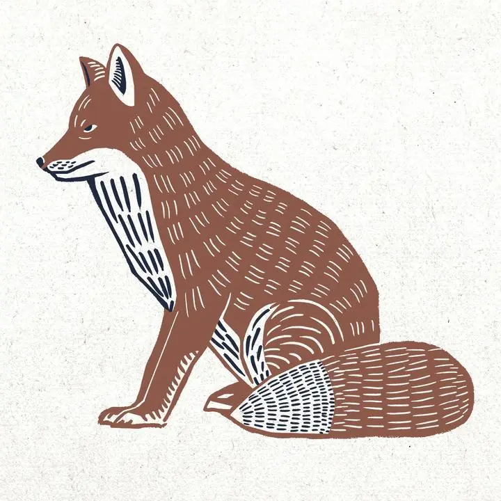 Wildlife Animal Brown Fox Psd Retro Stencil, Aesthetic Art, Animal & Birds, Animal & Birds B