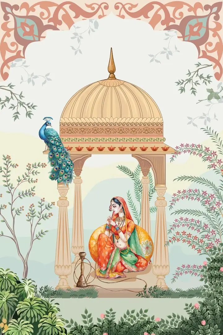 Woman In Orange Sari, Indian Art, Pichwai, Pichwai Portrait