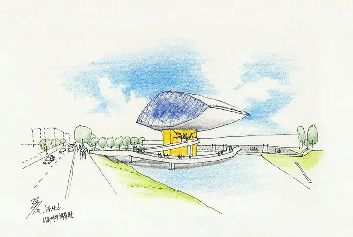 Yellow Building Structure, Wall Art, Line Art