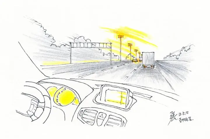 Yellow Car Dashboard, Wall Art, Line Art