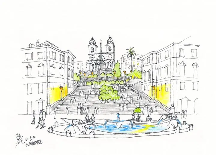 Yellow City Buildings, Wall Art, Line Art