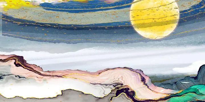 Yellow Moon Ocean Waves Artwork