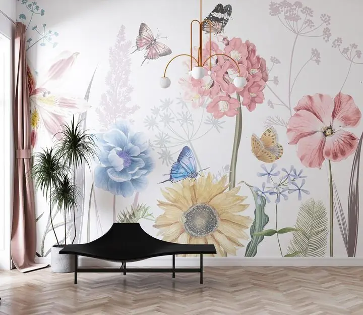 Yellow Sunflower Blue Flower Pink Flowers