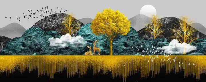 Yellow Tree 3, Wall Art, Old Gold, Gold Landscape
