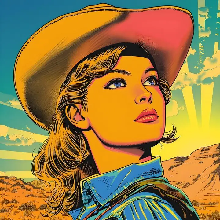 Yellow Woman In Cowboy Hat, Aesthetic Art, Pop Art