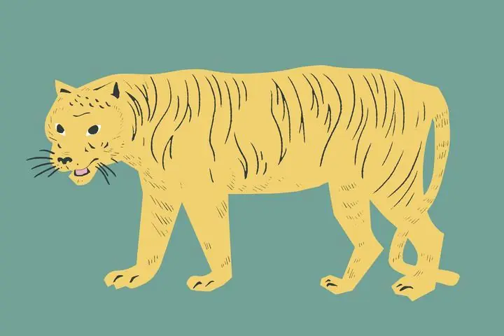 Yellow Tiger Wild Animal Vintage Linocut Drawing, Aesthetic Art, Animal & Birds, Animal & Birds B
