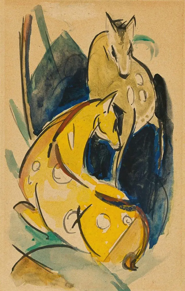 Zwei Gelbe Tiere (1913), Paintings, Franz Marc
