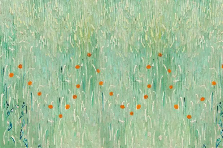 Green Field Background Girl In White S Nature, Paintings, Van Gogh